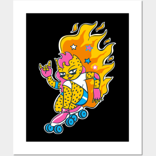 Leopard Cat Girl Skater Posters and Art